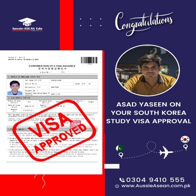 We are proud to announce that Asad Yaseen has successfully secured his South Korea Study Visa 